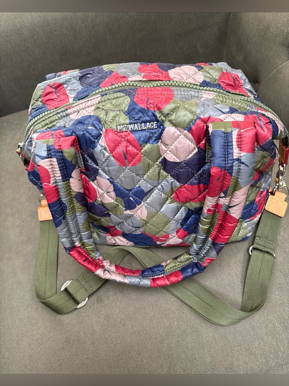 MZ Wallace Quilted Floral Crossbody Satchel in Navy, Pink & Olive